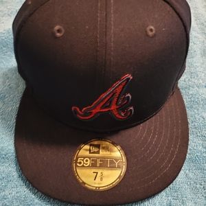 ATLANTA BRAVES NEW ERA 59FIFTY SCORED MLB HAT 7 5/8 NAVY W GRAY UV